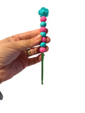 4mm hook - turquoise pink rose