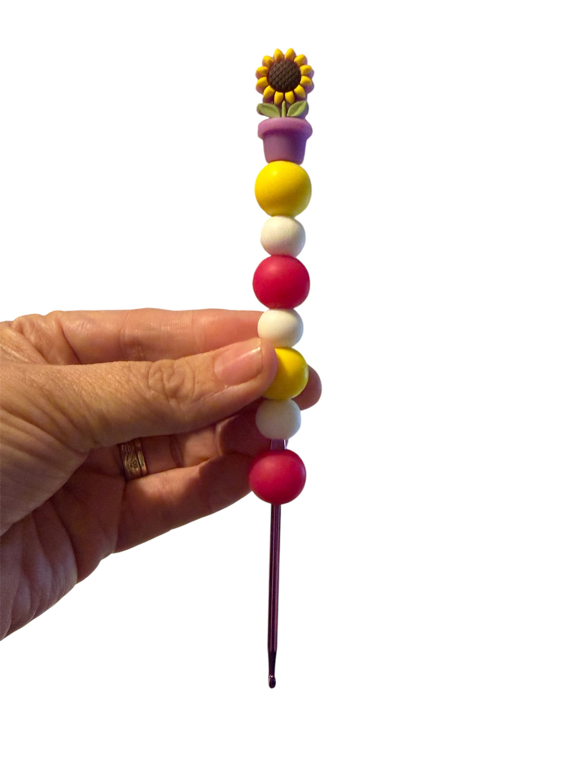 3mm hook - pink yellow sunflower